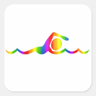 Carré Sticker arc-en-ciel coloré de natation