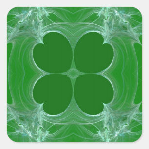 Carré Sticker Arrière - plan Fractal Clover Vert