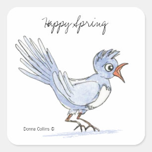 Carré Sticker aux oiseaux de printemps heureux