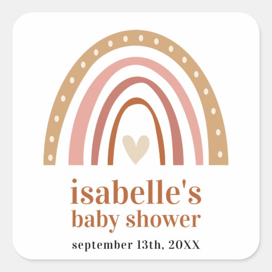 Carré Sticker Baby shower arc-en-ciel Boho Favoriser (Devant)