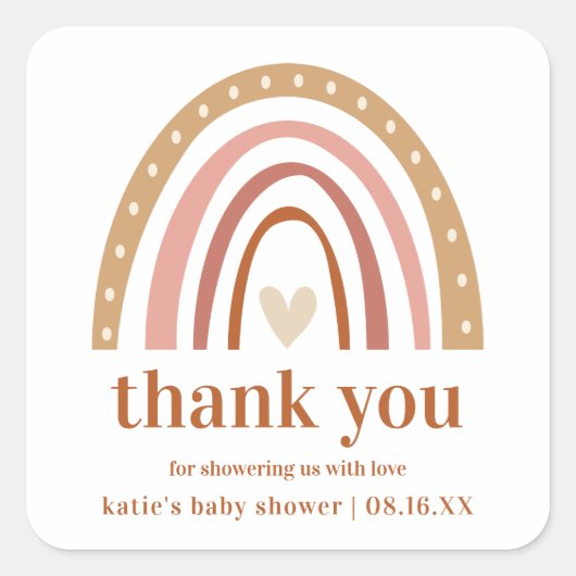 Carré Sticker Baby shower arc-en-ciel Boho Favoriser (Devant)