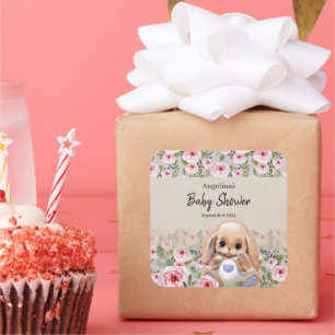 Carré sticker baby shower avec design mignon.