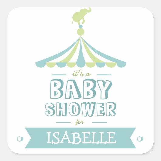 Carré Sticker Baby shower bleu bleu carnaval (Devant)