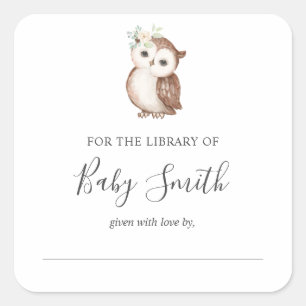 Carré Sticker baby shower Bookplate Woodland Owland
