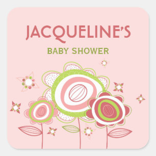 Carré Sticker Baby shower de fleurs rose doux