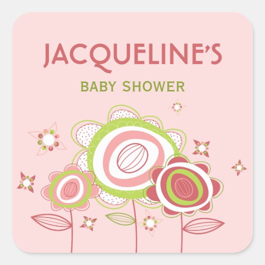Carré Sticker Baby shower de fleurs rose doux (Devant)