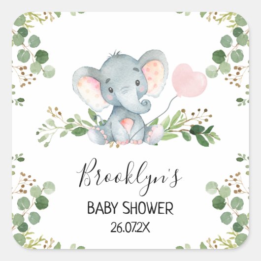 Carré Sticker Baby shower Favoriser Balloon Rose (Devant)