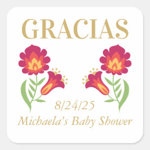 Carré Sticker Baby shower Fiesta mexicain, Floral rouge