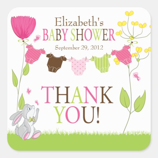 Carré Sticker Baby shower fille bébé en tissu mignon (Devant)