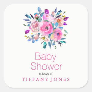 Carré Sticker Baby shower floral rose moderne