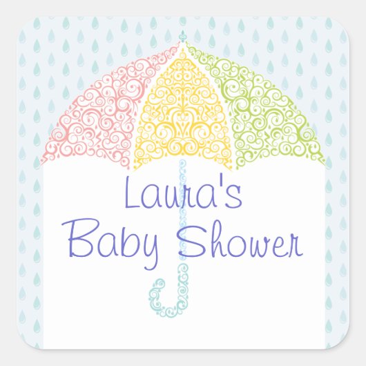 Carré Sticker Baby shower parapluie Lacy (Devant)