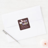 Carré Sticker Baby shower pour fille de cigogne moderne (Enveloppe)