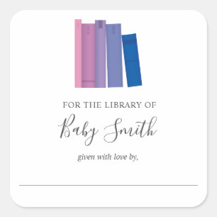 Carré Sticker baby shower Purple Girl Bookplate