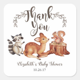 Carré Sticker Baby shower Woodland
