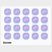 Carré Sticker Bleu Avec Coeurs Rose Pour Packages (Feuille)
