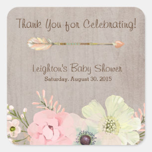 Carré Sticker Boho Rustic Baby ou Fête des mariées Favor