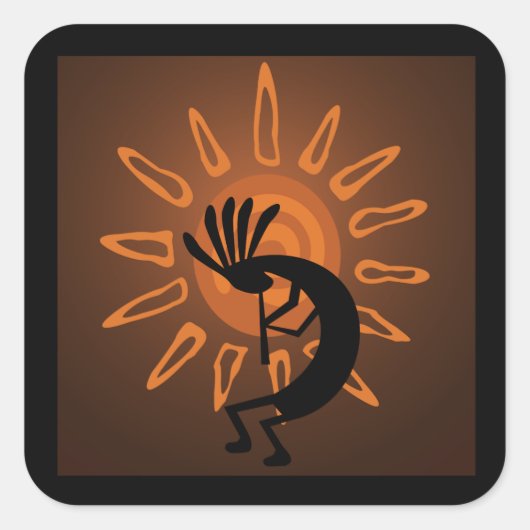Carré Sticker Brown Kokopelli Sun Southwest Rustic (Devant)