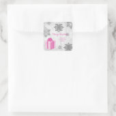 Carré Sticker cadeau de Noël rose (Sac)