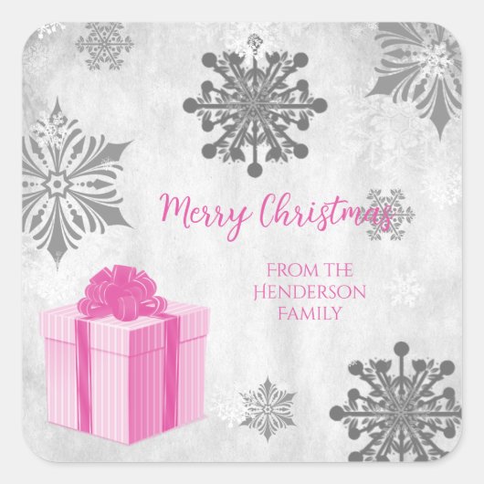 Carré Sticker cadeau de Noël rose (Devant)