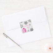 Carré Sticker cadeau de Noël rose (Enveloppe)