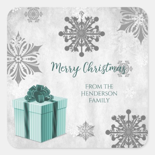 Carré Sticker cadeau de Noël turquoise (Devant)