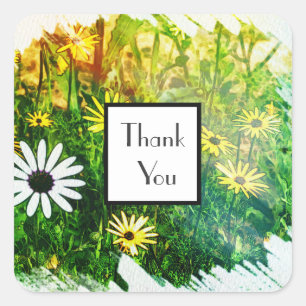 Carré Sticker cadeau Mariage en Merci jaune blanc