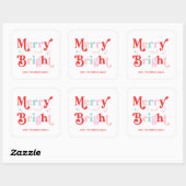 Carré Sticker cadeau Noël Joyeux et rose vif (Feuille)