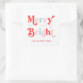 Carré Sticker cadeau Noël Joyeux et rose vif (Sac)