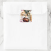 Carré Sticker Cat Eating Cupcake (Sac)