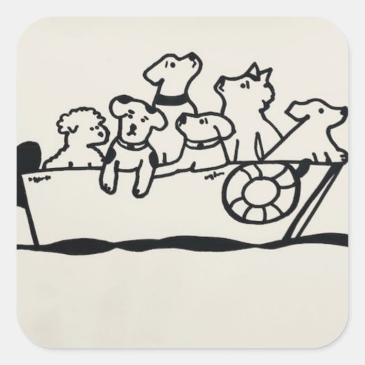 Carré Sticker "Chiens en bateau" par Willowcatdesigns (Devant)
