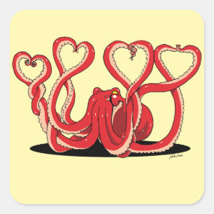 Carré Sticker Coeurs de poulpe de la Saint Valentin