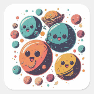 Carré Sticker Cosmic Party Planets