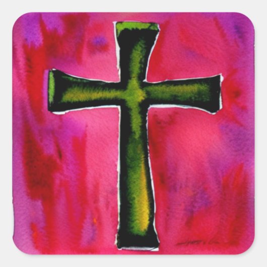 Carré Sticker croix Aquarelle rose (Devant)