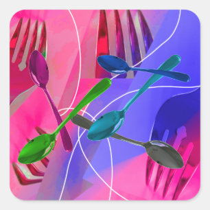 Carré Sticker culinaire fourches et cuillères