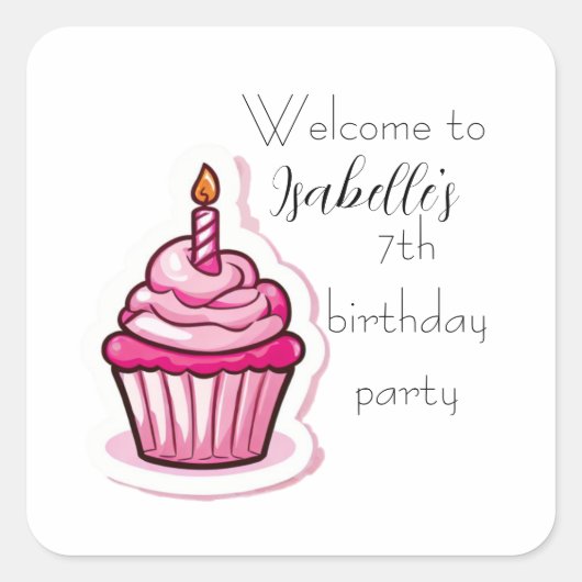 Carré Sticker Cupcake Rose Cute (Devant)