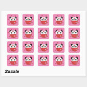 Carré Sticker Cute Panda Cupcake (Feuille)