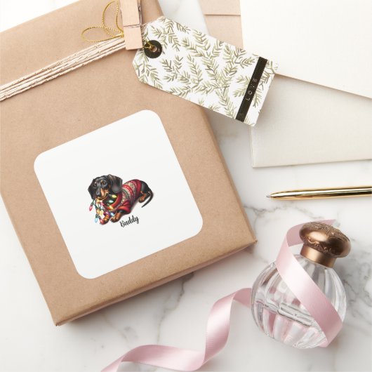 Carré Sticker Dachshund Festive (Cadeaux)