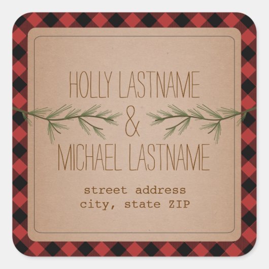 Carré Sticker d'adresse à feuillage persistant Branches (Devant)