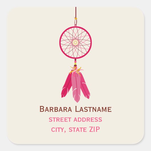 Carré Sticker d'adresse de Dreamcatcher rose (Devant)