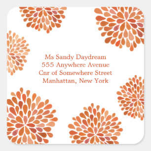 Carré Sticker d'adresse de flambée Orange Autumn Bloom