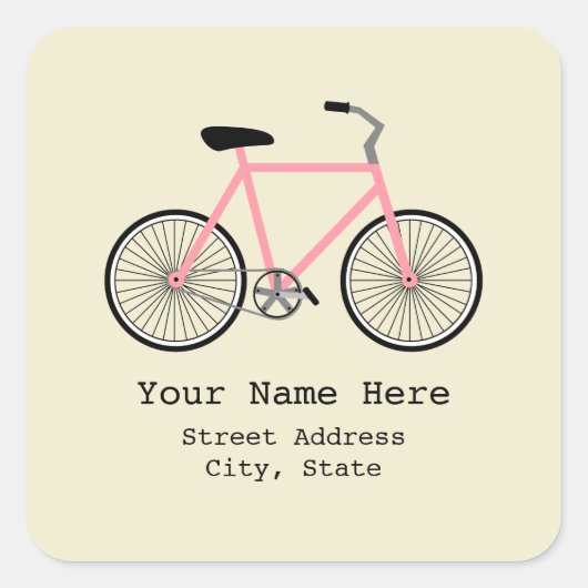 Carré Sticker d'adresse de vélo rose (Devant)