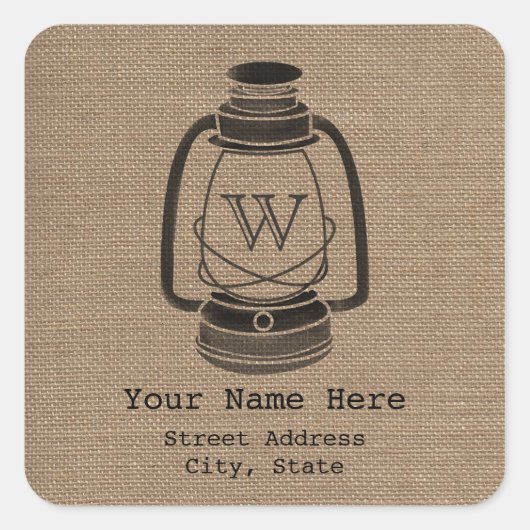 Carré Sticker d'adresse monogramme inspirée par Burlap (Devant)