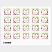 Carré Sticker d'adresse Monogramme points rose et vert (Feuille)