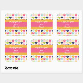 Carré Sticker d'anniversaire Hot Rose et Orange Heart pe (Feuille)
