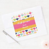 Carré Sticker d'anniversaire Hot Rose et Orange Heart pe (Enveloppe)