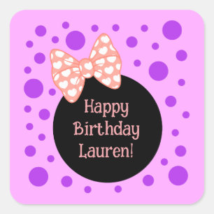 Carré Sticker d'anniversaire Polka Dot personnalisé