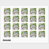 Carré sticker d'aquarelle pour chat mignon (Feuille)