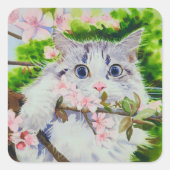 Carré sticker d'aquarelle pour chat mignon (Devant)