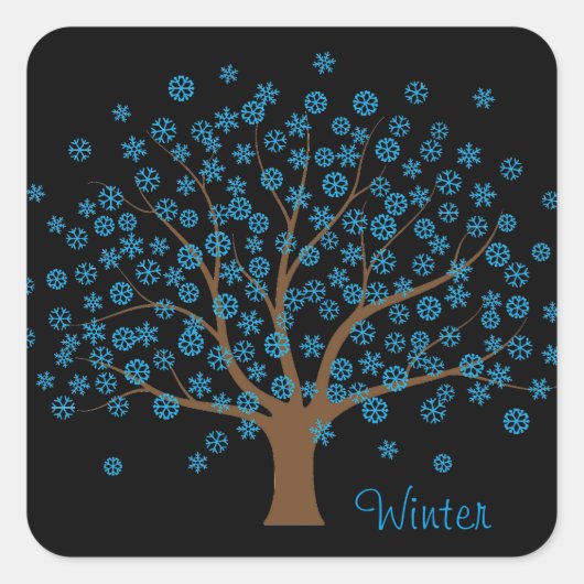 Carré Sticker d'arbre de flocon de neige d'hiver (Devant)