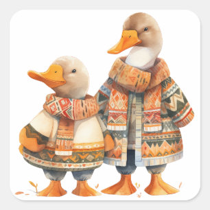 Carré Sticker d'automne de la famille des canards